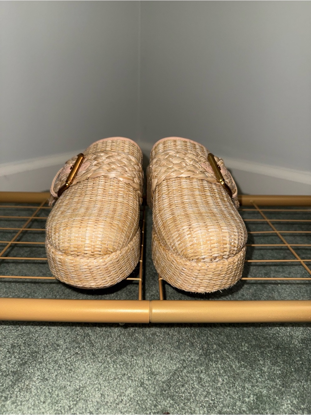 Circus by Sam Edelman Beige Woven Platform Loafers with Gold Bit